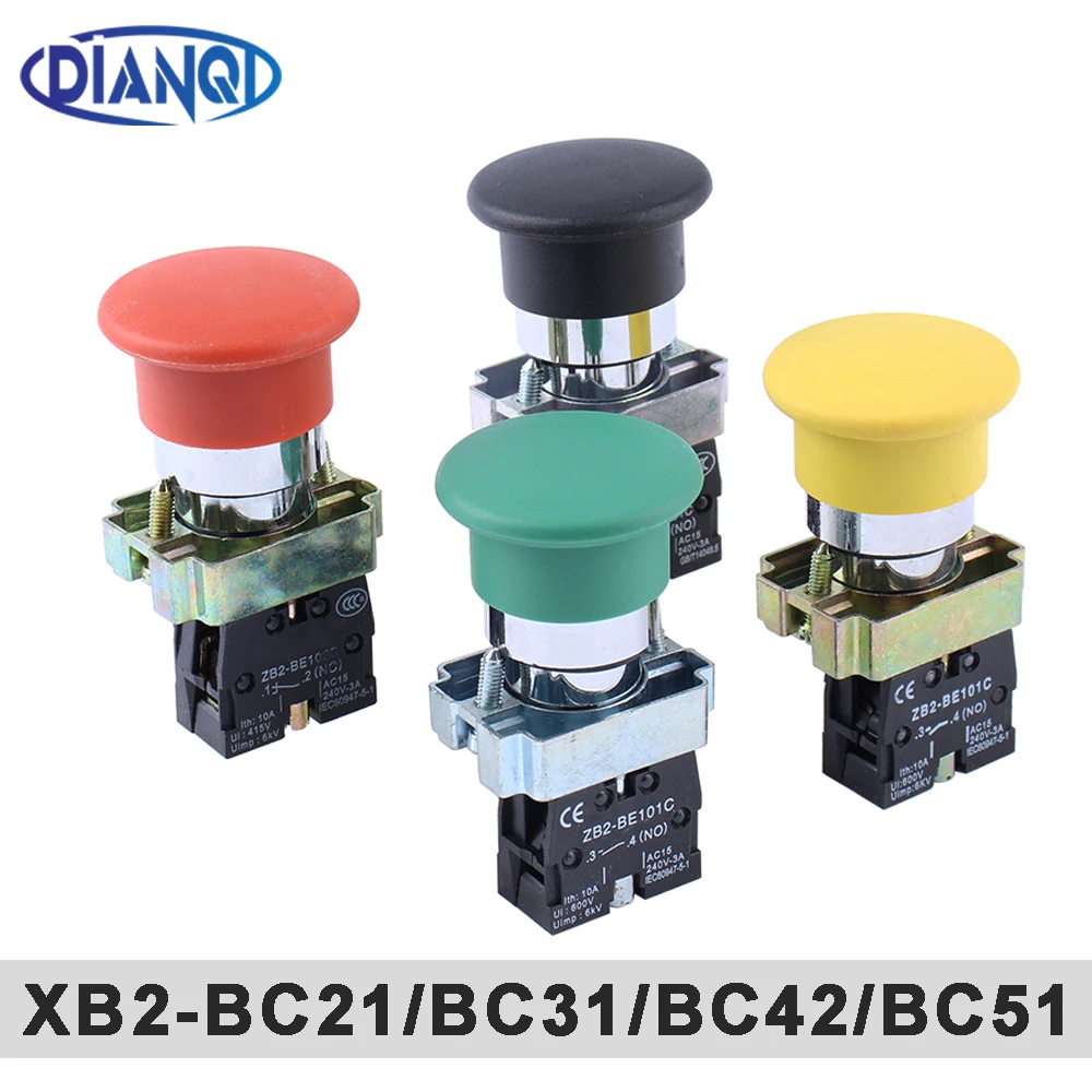XB2-BC21 BC31 BC42 BC51 NO/NC кнопочный переключатель с грибовидной головкой 22 мм Мгновенный самосброс