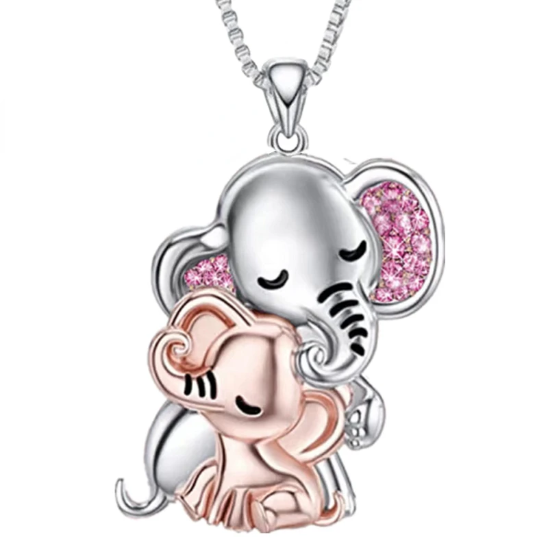 

Fashion Mother Child Elephant Necklace Two-color Elephant Pendant Engagement Necklaces for Women Animal Jewelry Anniversary Gift