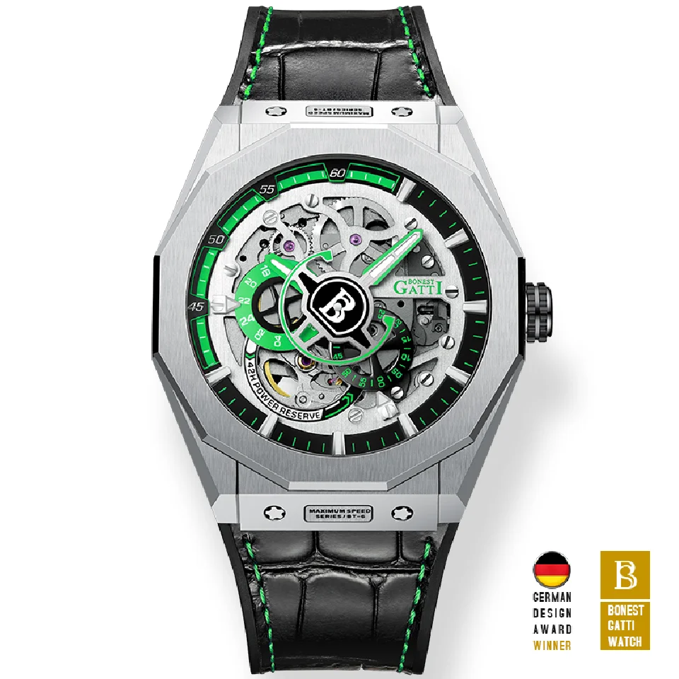 

BONEST GATTI Men Automatic Watch Luxury Watches Military Mechanical Wristwatch Skeleton 50M Waterproof Sapphire Luminous Relogio