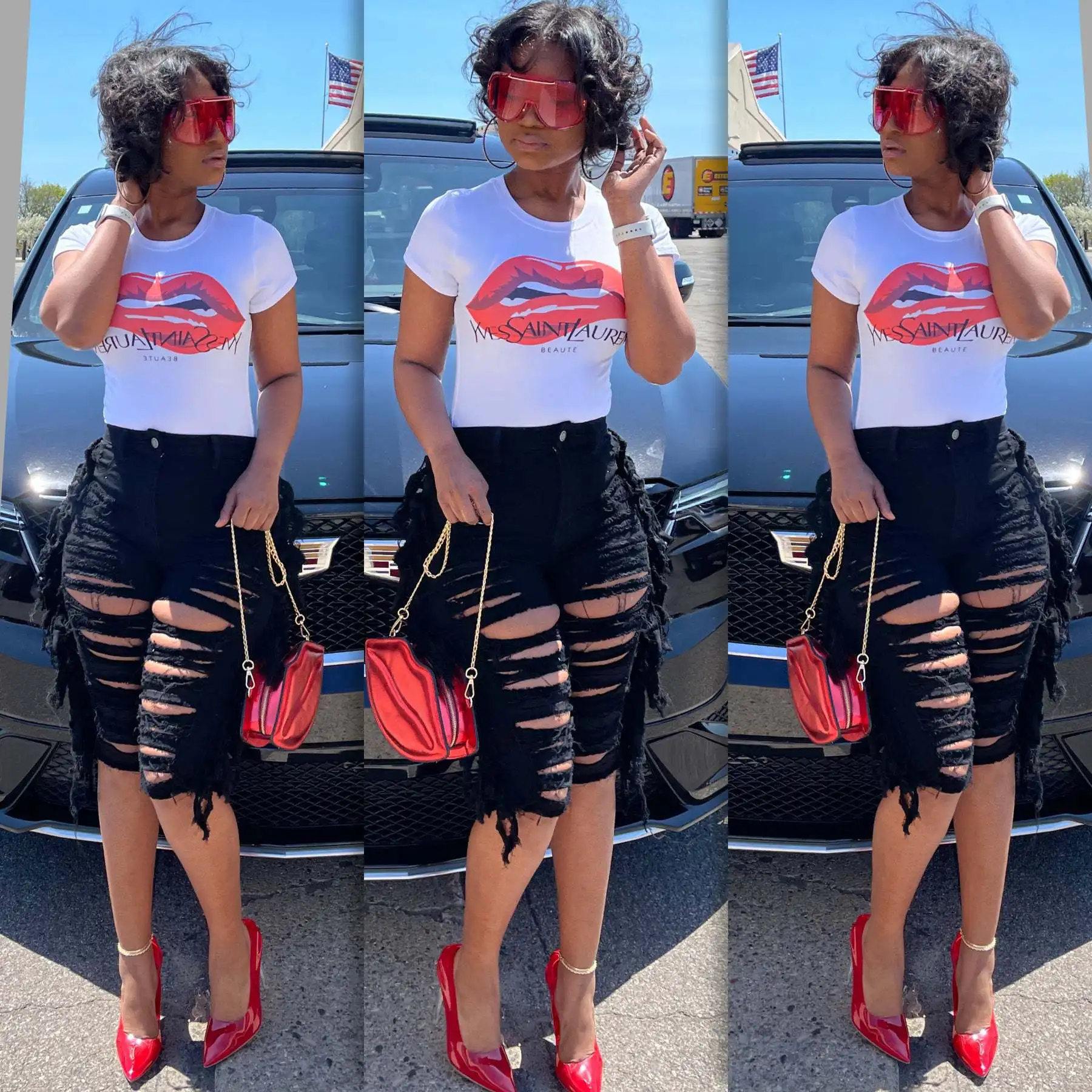 

Womens New Stretch Tassel Ripped Sexy Jeans Super Hot Summer Women's Jeans High Waist Shorts Crop Pants for Teenager Girls