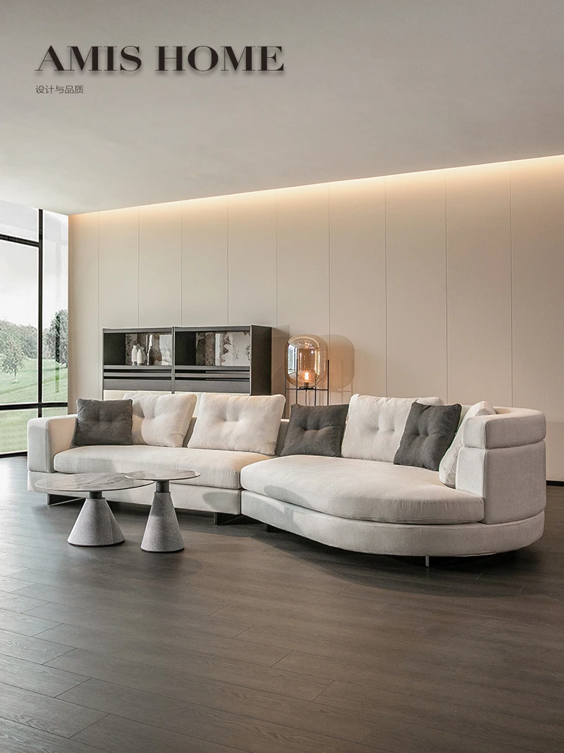 

Italian modern simple down cloth art living room Nordic size family linen minimalist cotton linen light luxury high-end sofa
