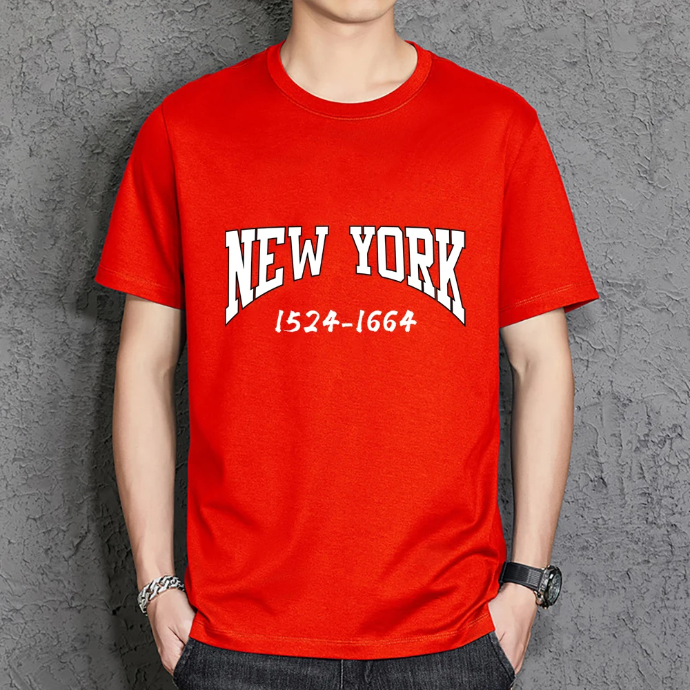 

New York 1524-1664 Hip Hop Letter Man T-Shirt Breathable Cotton Tshirts Classic Loose Short Sleeve Harajuku Fashion Mens Clothes