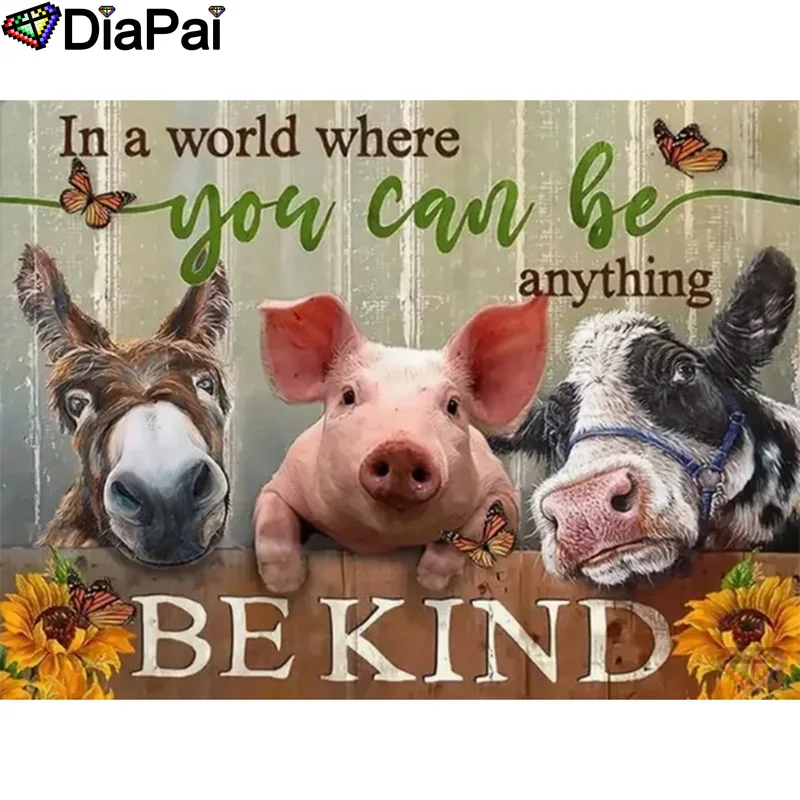 

DIAPAI Diamond Painting Full Square/Round Drill 5D DIY "Animal Pig Cow Donkey" Daimond Embroidery Rhinestone Cross Stitch Decor
