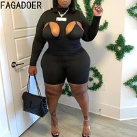 fagadoer women sexy hollow out two piece sets female long sleeve slim top and shorts two piece sets plus size nightclub clothing