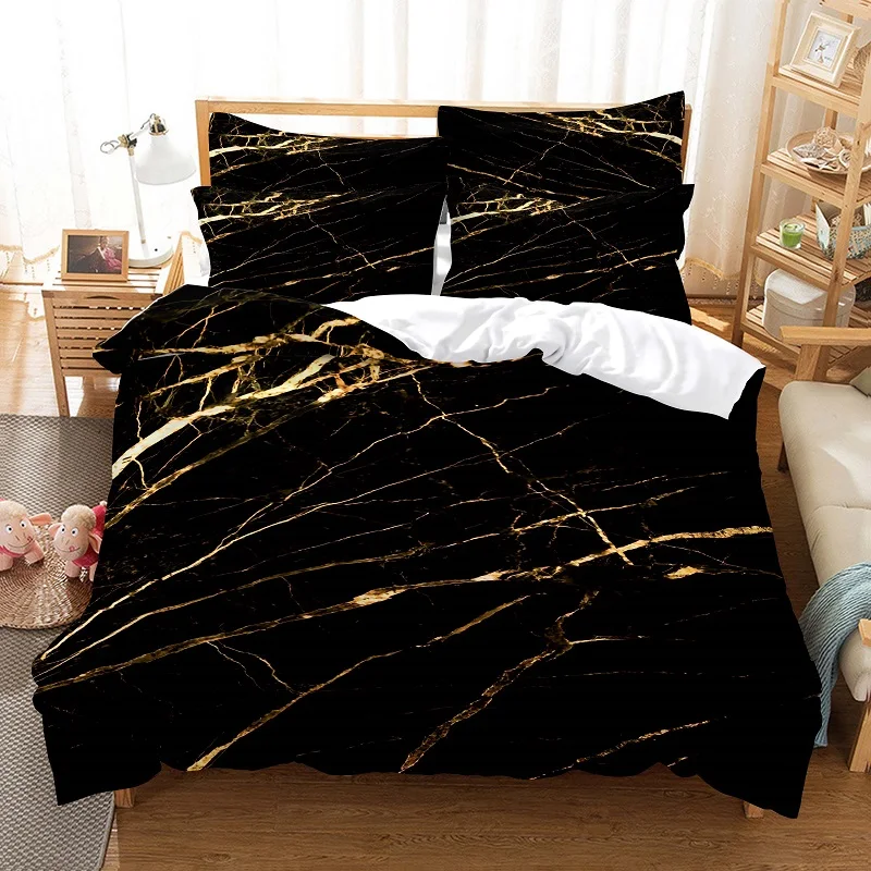 

Black Gold, Marble Texture Duvet Cover Set 3d Digital Printing Bed Linen Fashion Design Comforter Cover Bedding Sets Bed Set