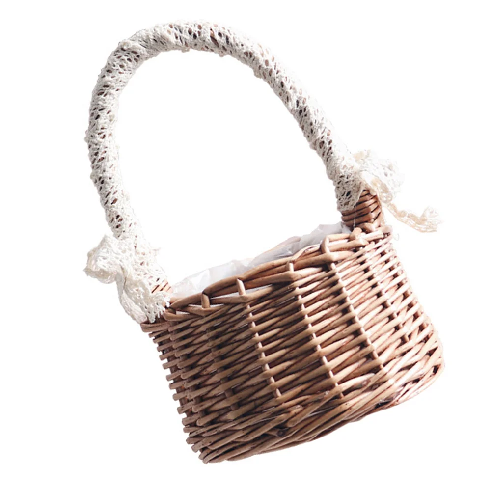 

Basket Flower Wicker Woven Baskets Wedding Rattan Storage Picnic Girl Candy Gift Lace Easter Handle Hamper Fruit Container Egg
