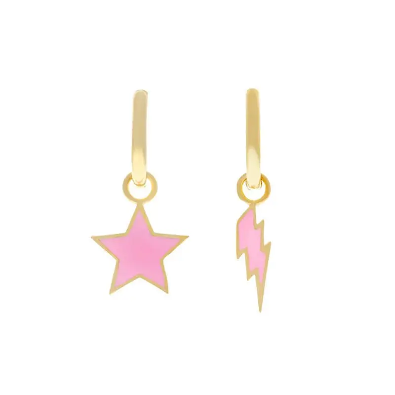 

925 Silver Cute Sweet Style Enamel Pink Star Lightning Drop Earings for Women Cartoon Fun Simplicity Jewelry Girl Gift INS