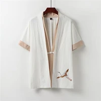 2022 chinese tang suit men kung fu tai uniform shirt vintage cotton linen shirts traditional chinese crane embroidery shirts