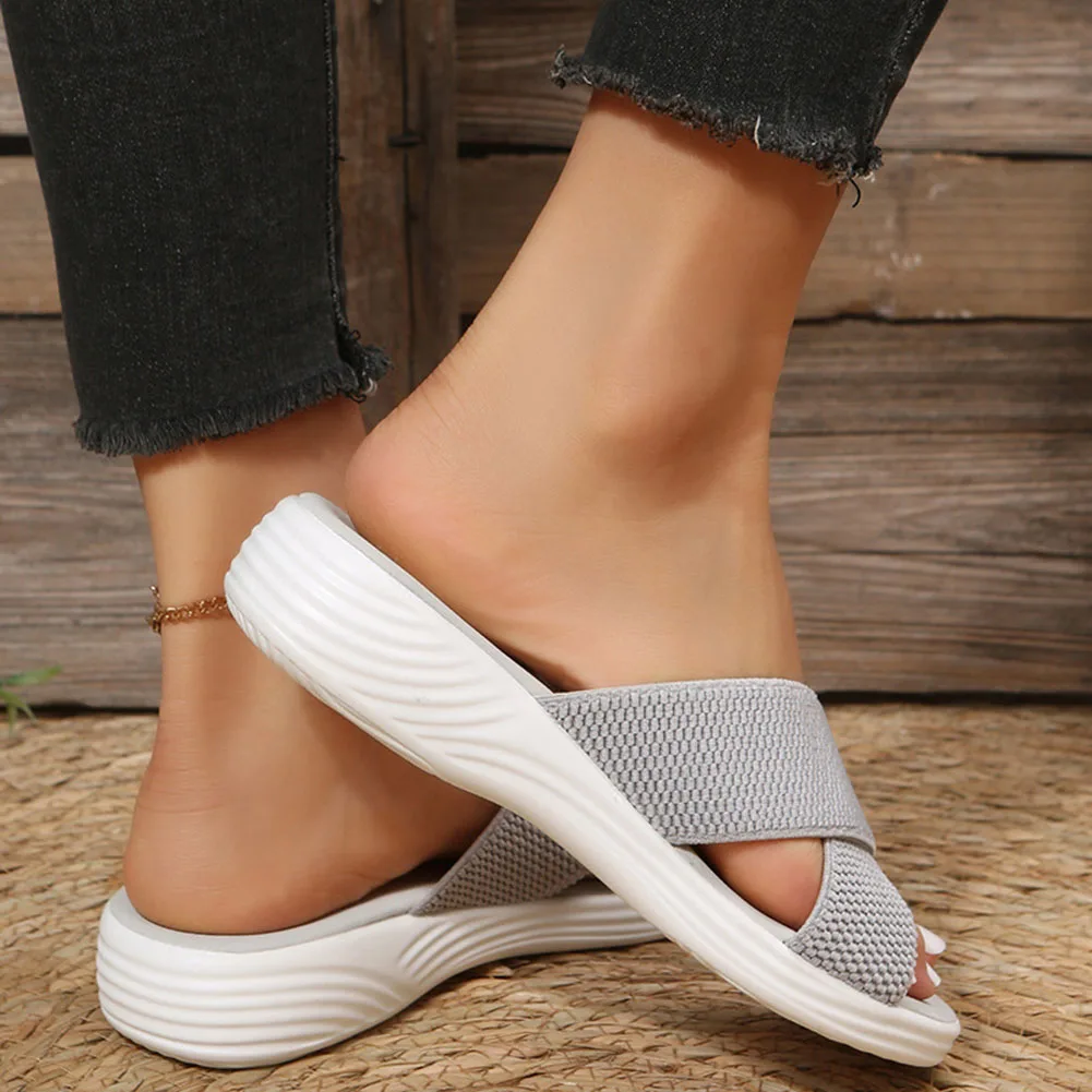 Fashion Wedges Sandals With Crossed Strap Wear-Resistance Non-Slip Shoes For Pool Beach