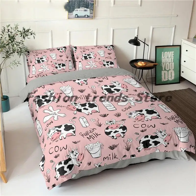 

Pink Cow Duvet Cover Cute Cartoon Printed Bed Linen Boy Girl Bedding Set Pillowcase Quilt Comforter Bed Set Full Queen King Size
