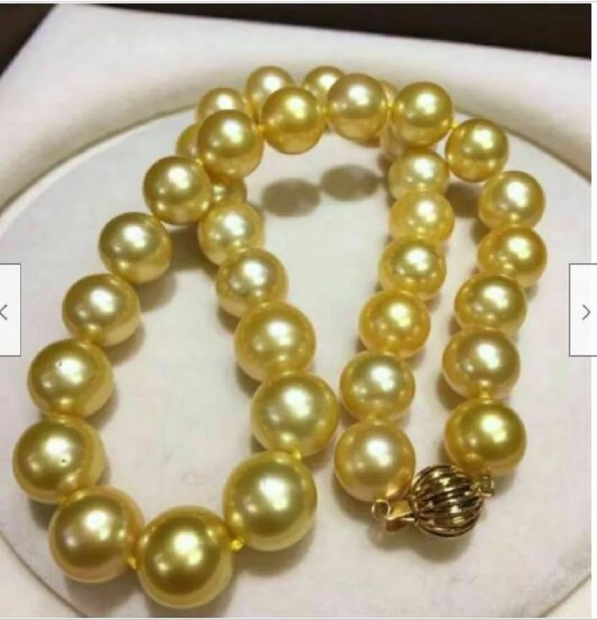 

10MM golden natural AAA SOUTH SEA SHELL PEARL NECKLACE 18k/20 gold Clasp 18"
