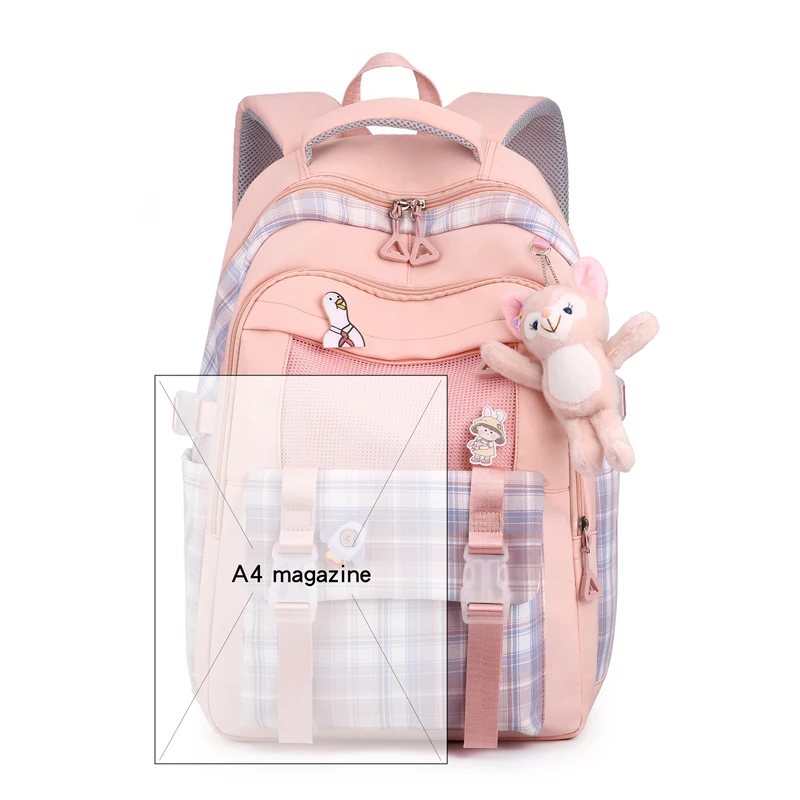 EST Plaid New Fashion Girls Pupil School Backpack Teenager Female Shoulders Waterproof Nylon Preppy Flap Pocket Bagpack Mochila