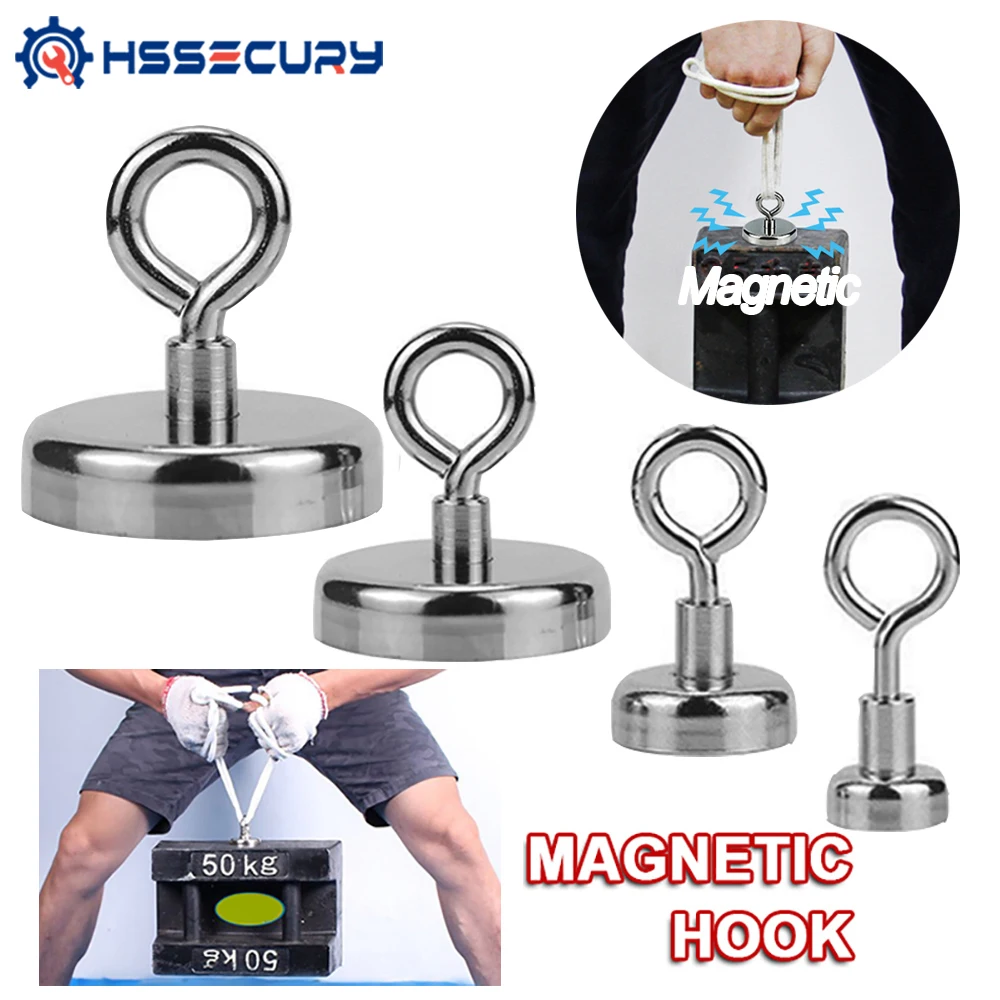 

1pc Super Strong Neodymium Magnet Hook Sheep Eye Magnets Hook Fishing Salvage Magnetic Holder Pulling Mounting with Ring Eyebolt