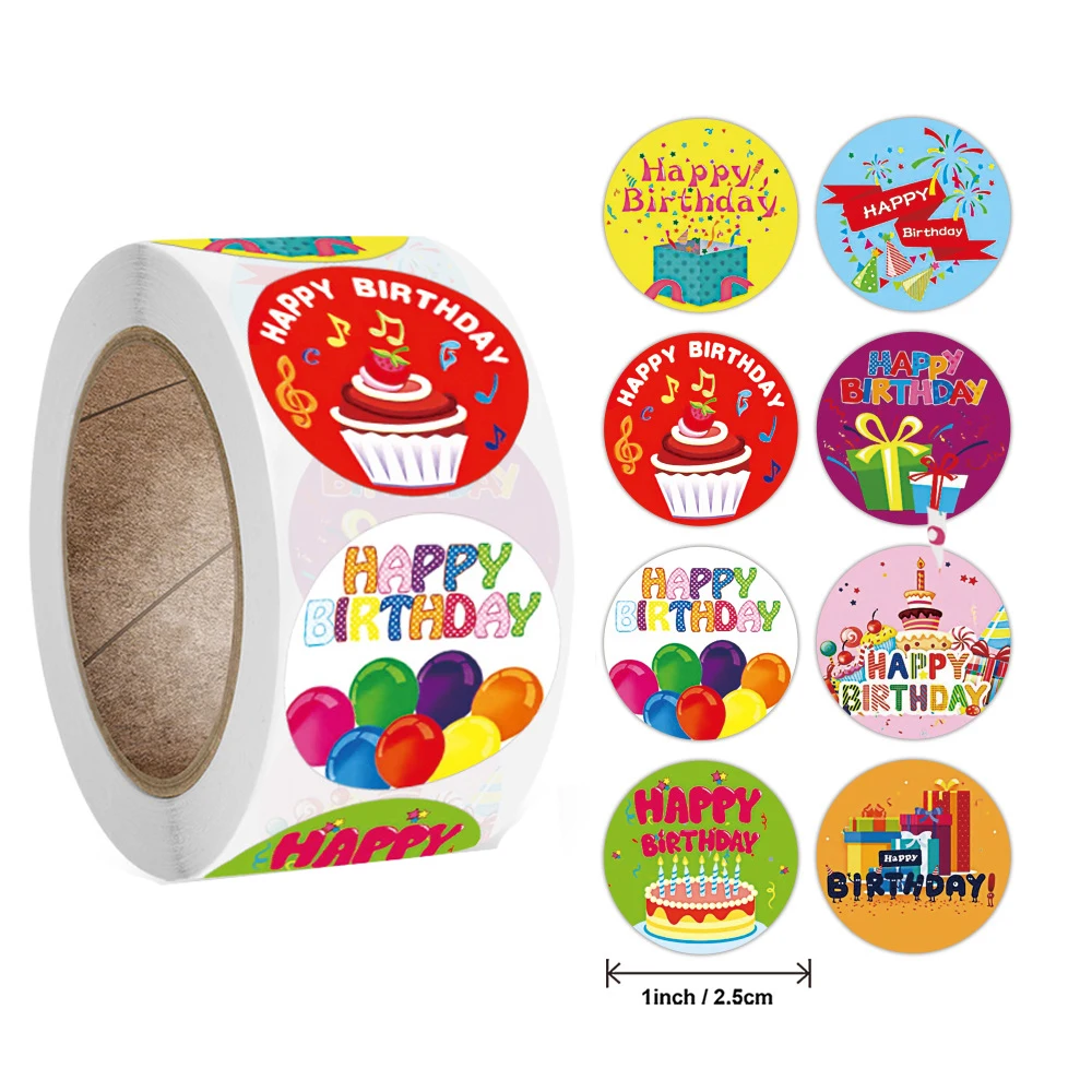 

50-500pcs Cute Happy Birthday Stickers 2.5cm/1 Inch Children's Birthday Party Gifts Sealing Decor Greeting Card Package Labels