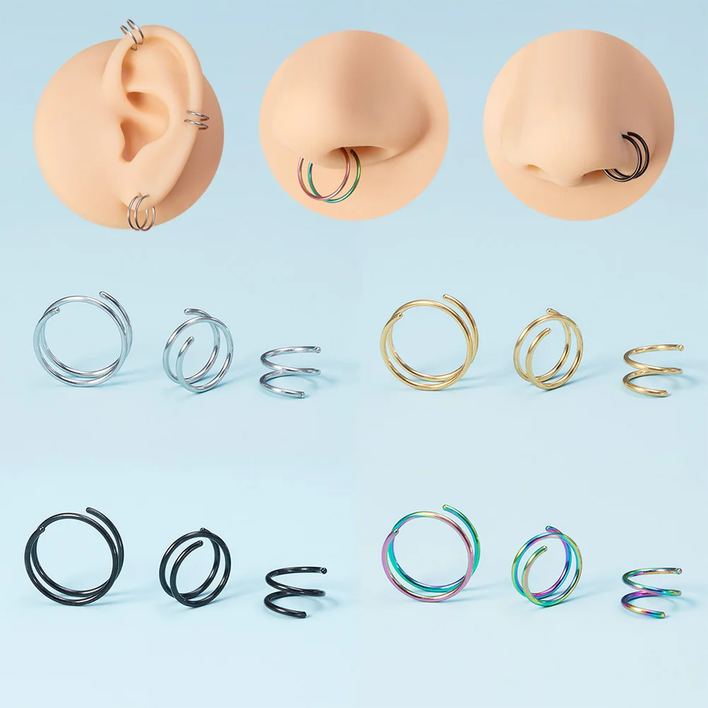 

3Pcs 6/8/10mm 20G Spiral Nostril Piercing Stainless Steel Double Hoop Septum Nose Rings Cartilage Tragus Daith Earrings Unisex