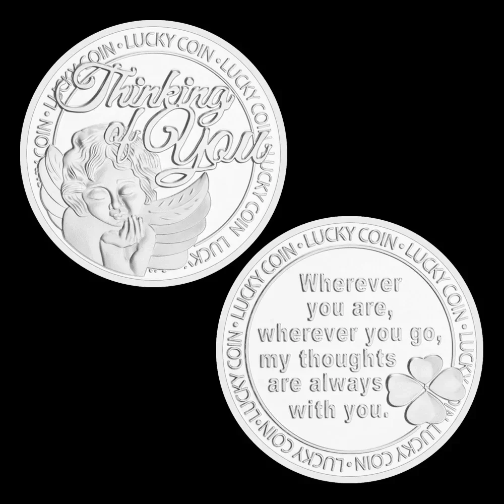 Thinking of You Basso-Relievo Collectible Coins Silvery Golden Plated Souvenir Coin Creative Gift