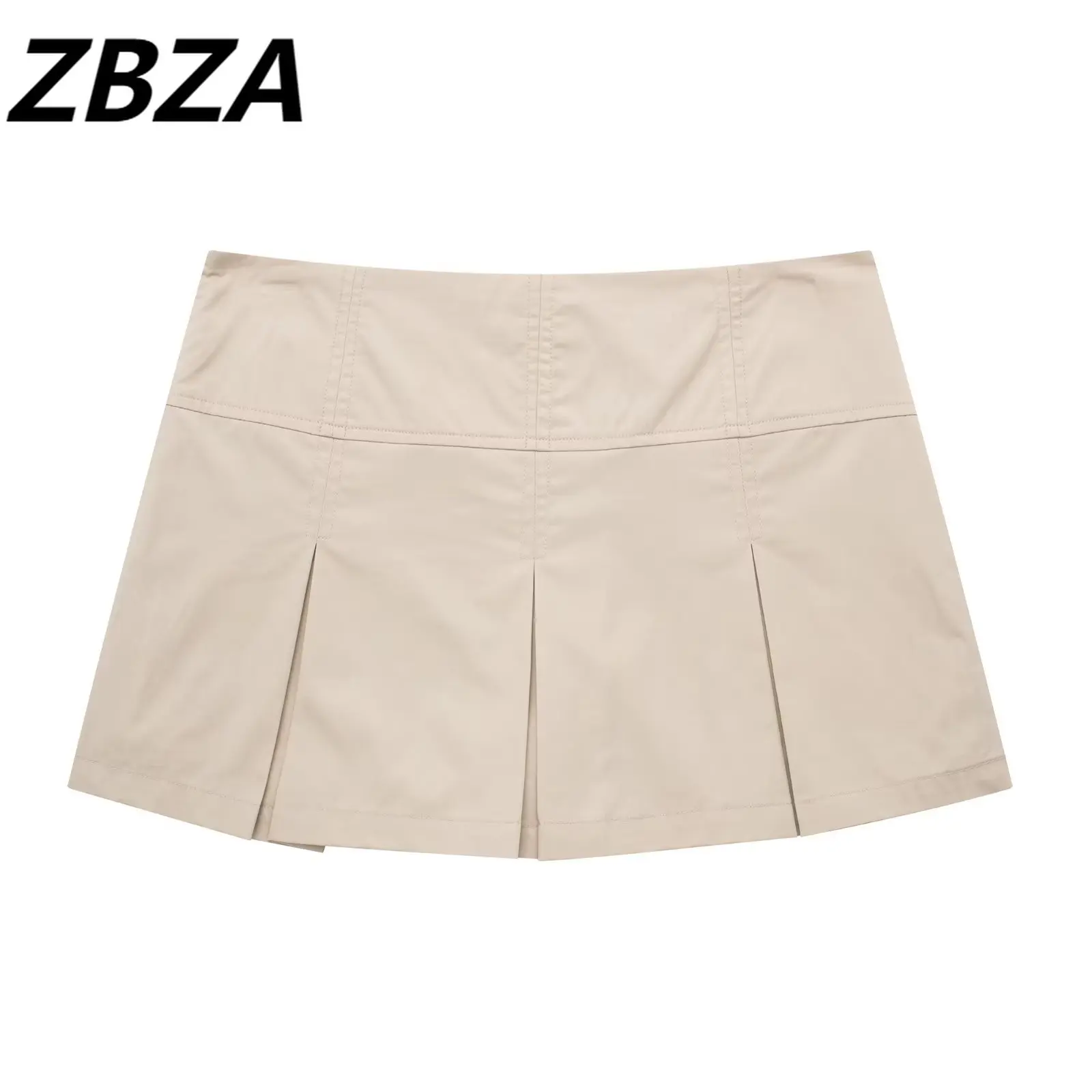 

ZBZA Women 2023 New Chic Fashion Summer Apricot Wide Fold Culottes Vintage High Waist Side Zipper Female Skorts Mujer
