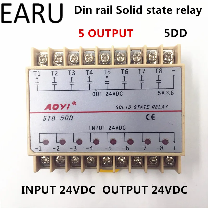 ST8-5DD ST5-5dd 5ddp 8 Channel Din Rail SSR Eight Input Output 24VDC Single Phase DC Solid State Relay 5A PLC Module Controller