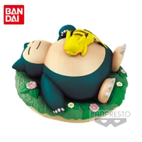 bandai genuine pokemon anime figures snorlax pikachu sleeping position scenes ornaments action figure model toys gifts for kids