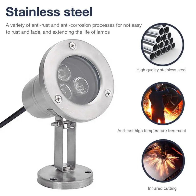 

Stainless Steel Anti-corrosion Floodlight Lamp IP68 Waterproof RGB LED Underwater Light For Fountain Aquarium Swimming Pool 12V