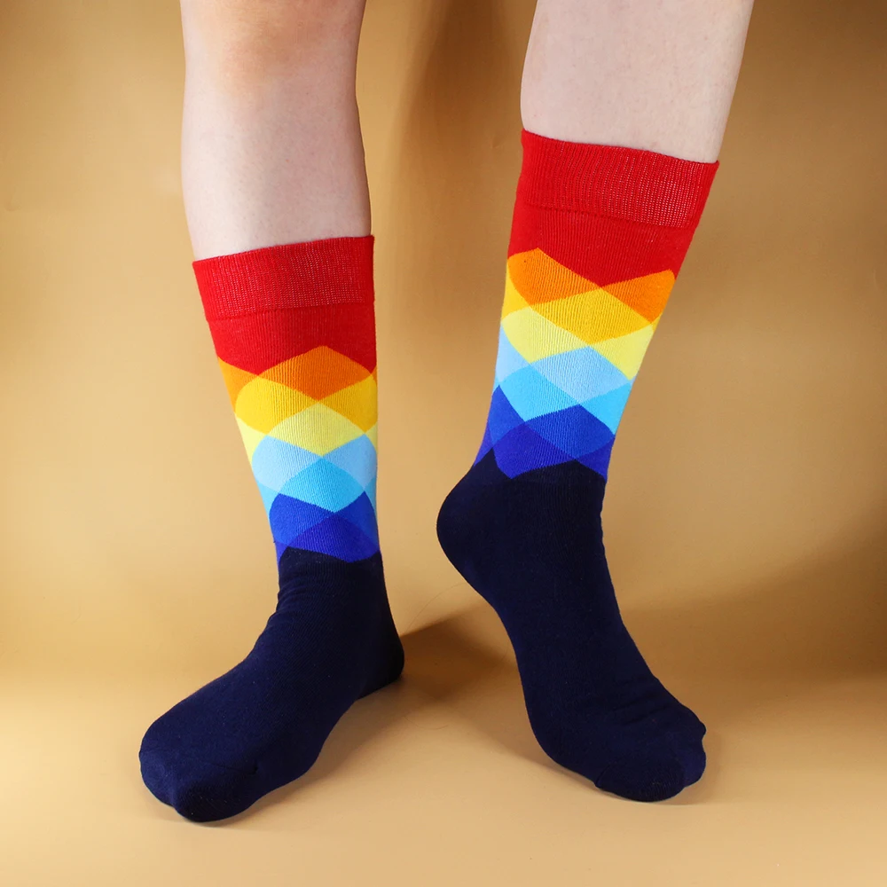 6 Pairs Happy Fashion Harajuku Women and Men Combed Cotton Socks Stripe Grid Geometry Casual Funny Socks