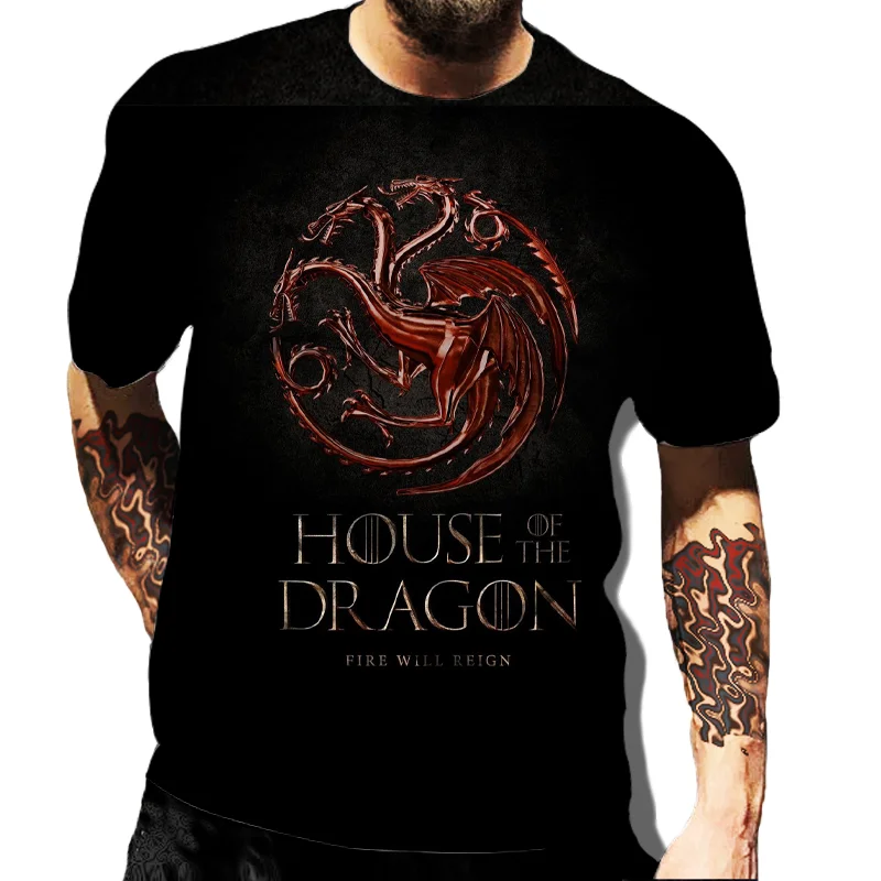 

House Of Dragon Men T-shirts Totem 3D Print Summer TShirt O-neck Short Sleeve Casual T Shirt For Men Oversized Streetwear Tops
