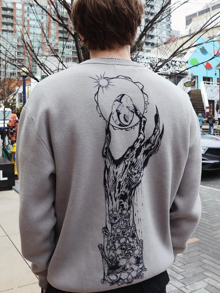 Модный уличный жаккардовый свитер для мужчин вязаный пуловер с круглым вырезом и