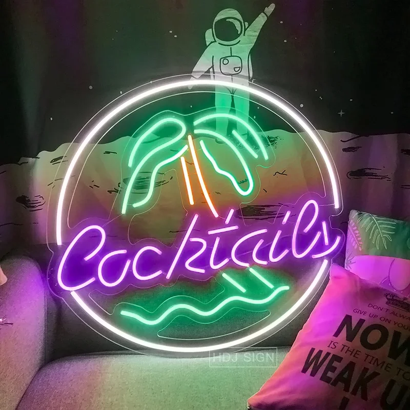 Custom Neon Sign Cocktail Coconut Tree Suitable For Bar Pub Store Business Plaque Luminescent Signboard Home Room Wall Decor