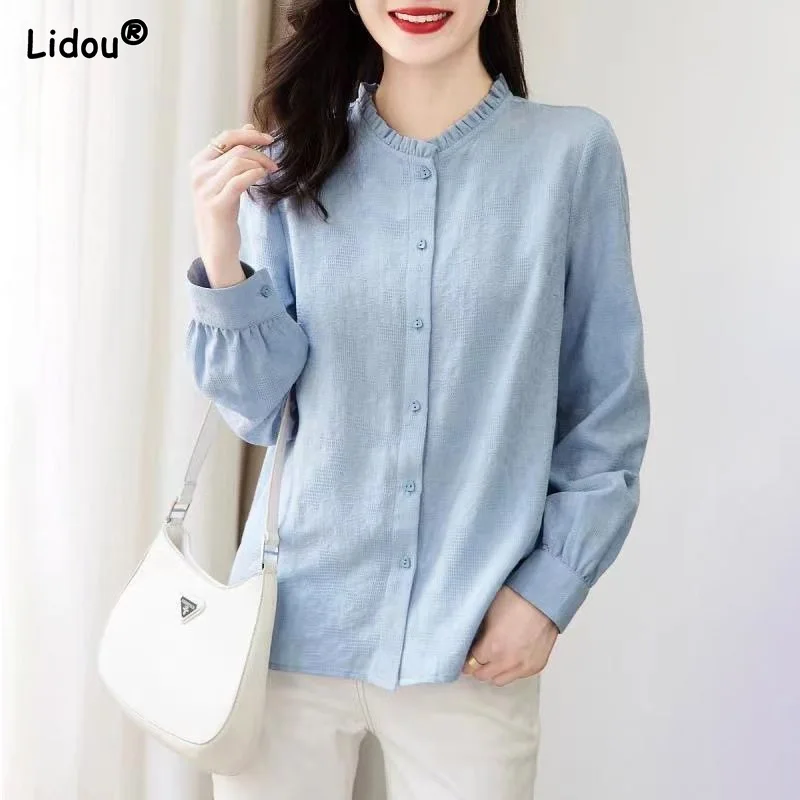 

Blouses Loose Thin Solid Ruffled Button Straight Casual Elegant Trend Simplicity Spring Summer Comfortable Women's Clothing 2022