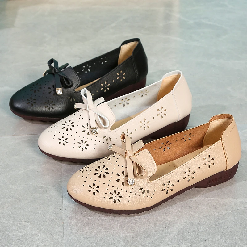 2022women's flat shoes ballet rhinestone bow dance shoes spring and summer mesh breathable hollow loafers simple women's sandals