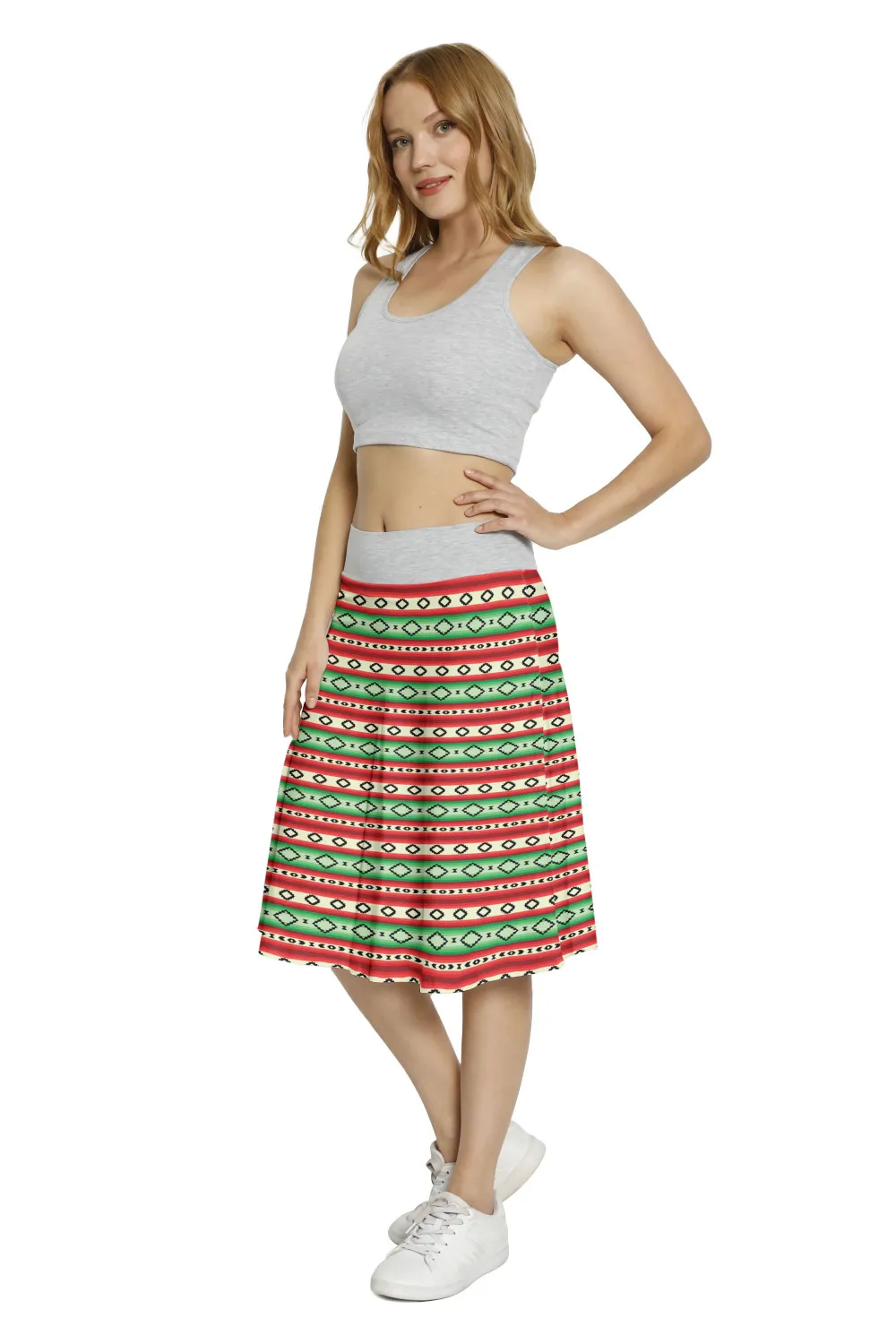 Юбка женская трапециевидная средней длины с высокой талией и принтом | Женская
