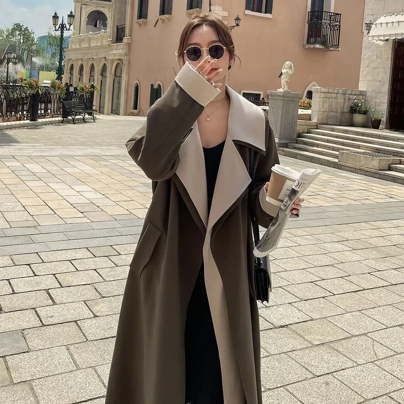 Длинная ветровка в стиле пэчворк весна и осень 2024 новый корейский стиль