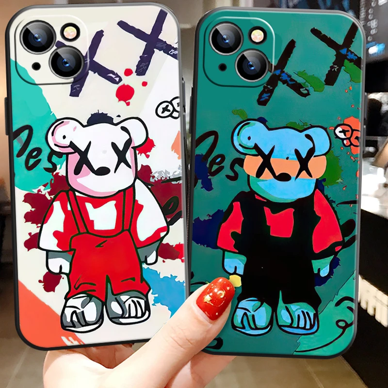 

Tide Brand Graffiti Bear Phone Case For iPhone 12 13 11 Pro 6 7 8 12 Mini XR X XS 12 Pro MAX SE 2020 13 Pro Cartoon Soft Funda