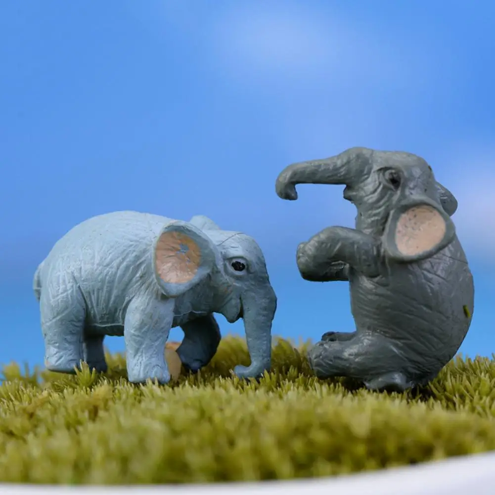 

2Pcs Elephant Figurine Hand-crafted Active Poses PVC Micro Landscape Cartoon Elephant Ornament for Home