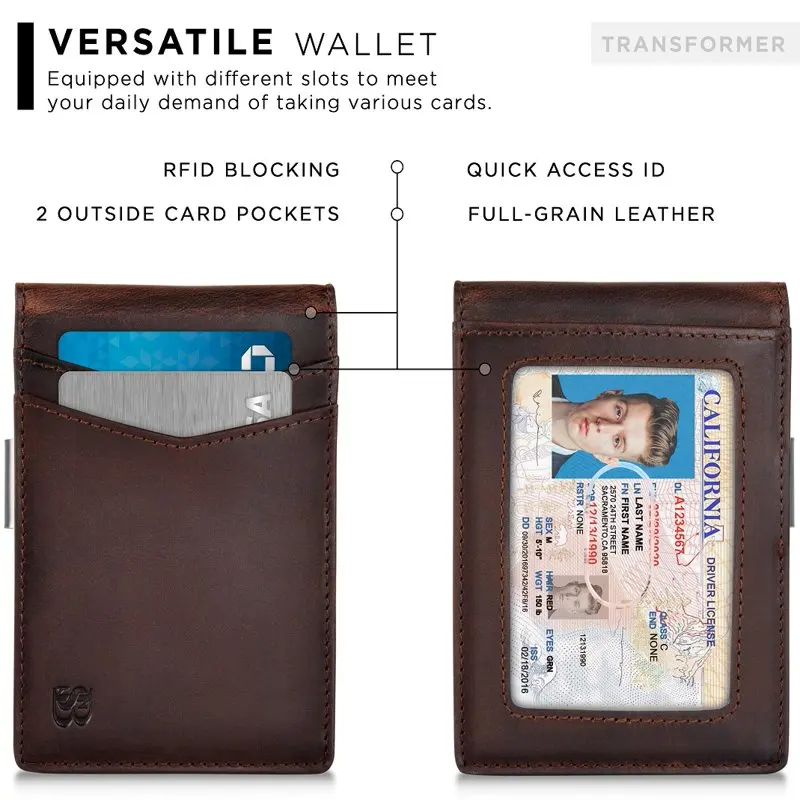 Money Clip Wallet | Mens Wallets slim | Front Pocket | RFID Blocking Card Holder | Minimalist Mini Bifold | Texas Brown