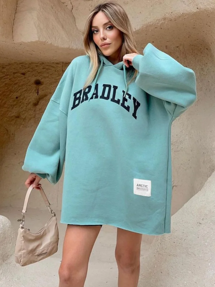 

Y2K Hoodies 2022 Autumn Winter Woman Hooded Long Sleeve Loose Pullover Sweatshirts Casual Letter Print Long Hoodie Streetwear