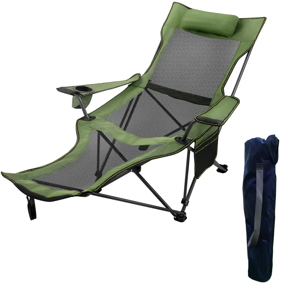 

VEVORbrand Reclining Folding Camp Chair 330 lbs Capacity with Footrest Mesh Lounge Chaise, Green