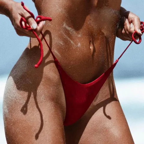 Lace Up Swim Trunks Underwear Summer Sexy Low Waist Bikini Swimwear Briefs  Female Women Soft Solid Underpants Lingerie S-XL