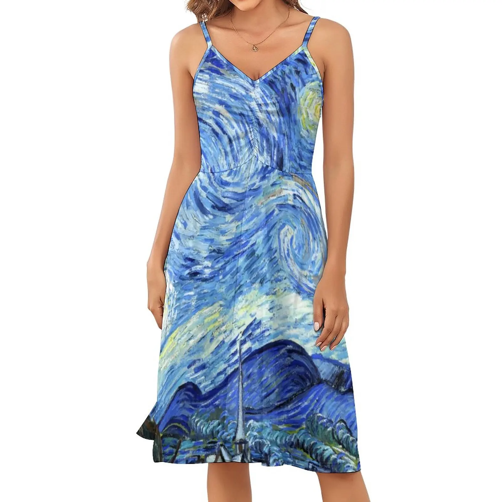 

Abstract Star Casual Dress Van Gogh Starry Night Street Style Dresses Womens Sleeveless Cute Dress Summer Print Vestidos