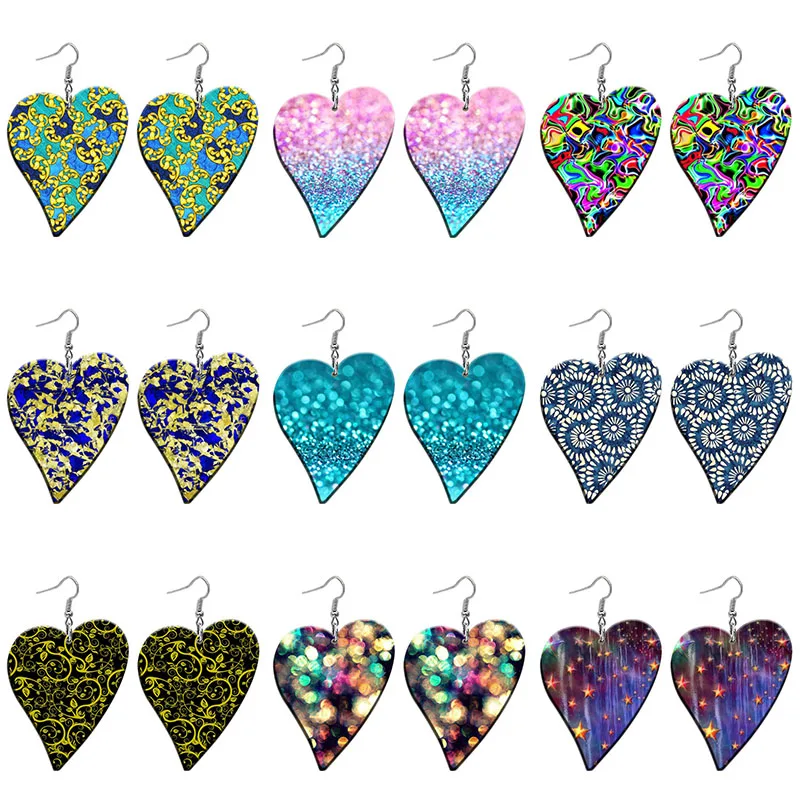 

Artistic Abstract Patterns Acrylic Heart Drop Earrings For Women Stainless Steel Piercing Ear Hooks Jewelry Girls' Gift Z1710