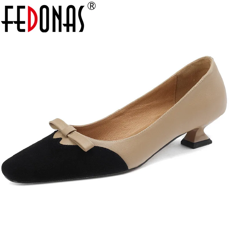 

Женские туфли-лодочки на низком каблуке FEDONAS, элегантные офисные вечерние туфли из натуральной кожи с бантом-бабочкой на весну и осень