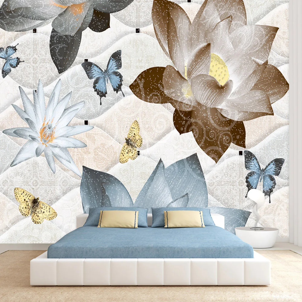 

Retro Lotus Custom Removable Peel and Stick Accepted Wallpapers for Living Room Contact Murals Furniture Wall Papers Home Decor