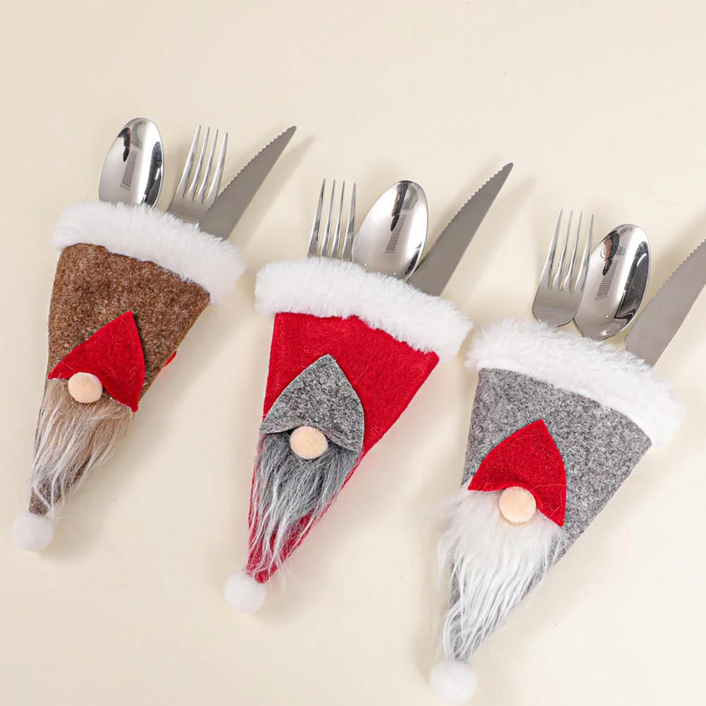

3PCS Christmas Decoration Old Man Hat Faceless Tableware