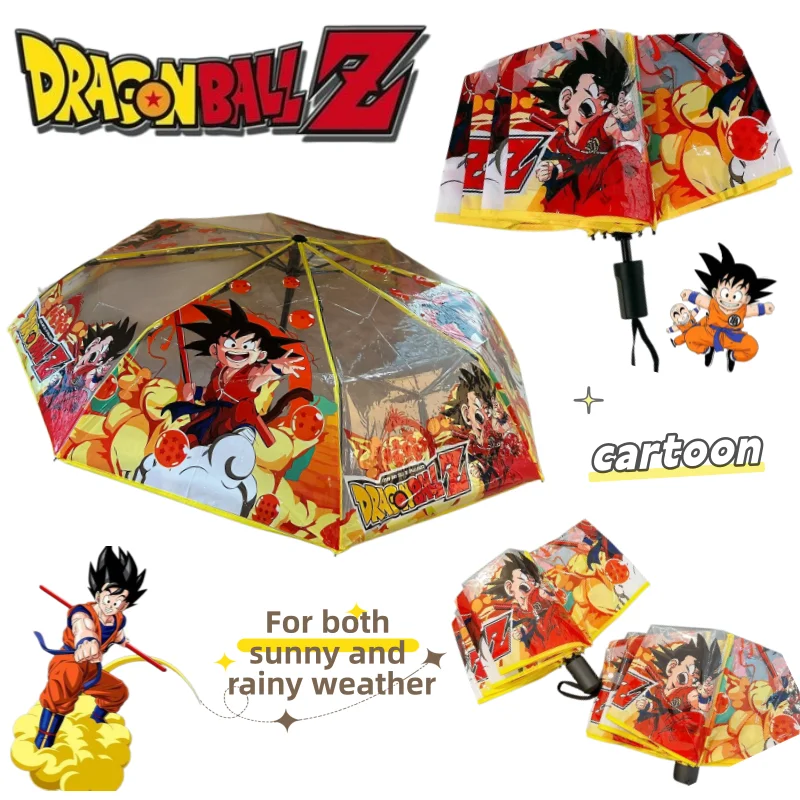 Фото Зонт Dragon Ball с изображением Сон Гоку в милом мультяшном стиле, ручной складной, для солнечной и дождливой погоды, автоматический, прозрачный. №1