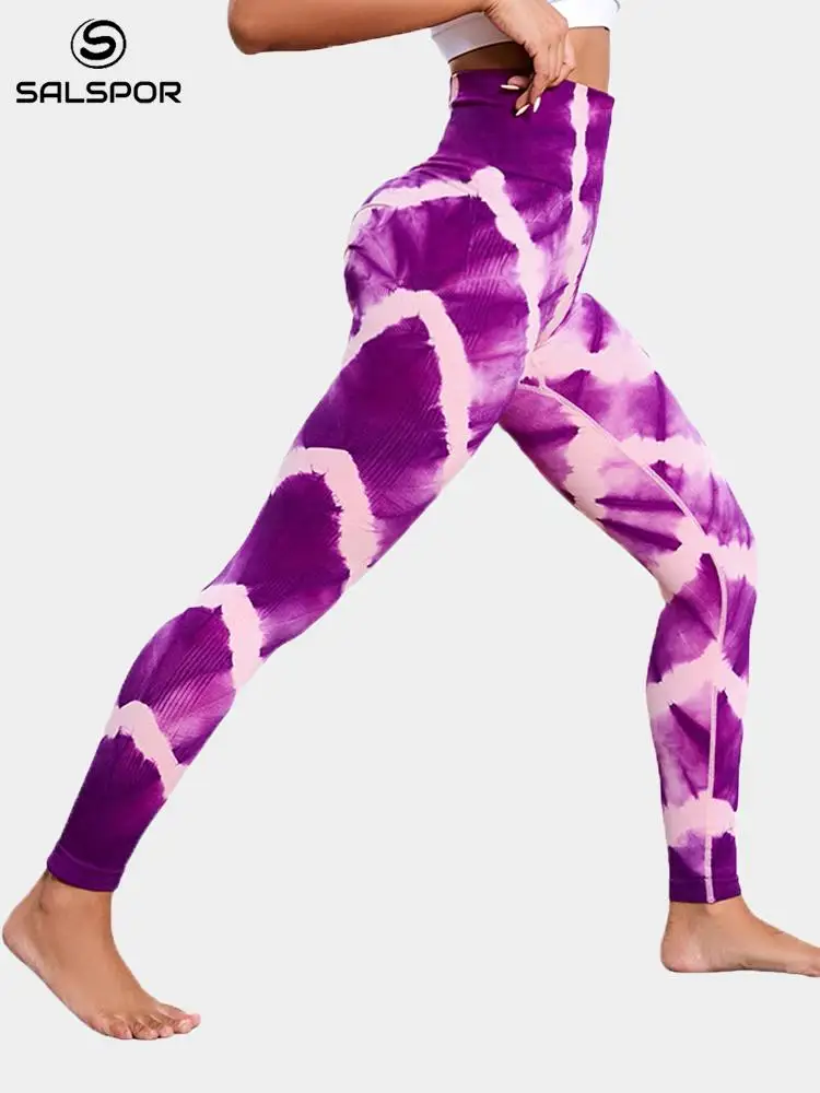 

SALSPOR Sexy Tie Dye Seamless Push Up Leggings for Women Breathable Workout Leggings Sport Women Fitness High Waist Pants