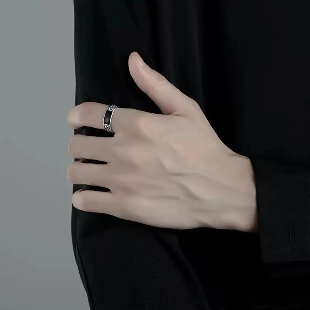 2024 модные мужские ювелирные изделия черный прямоугольник в стиле ретро с узором