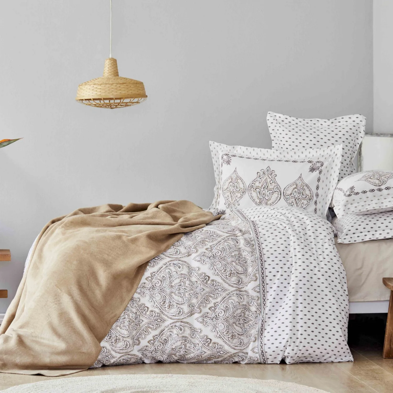 Karaca Home Care Beige Double 100 Cotton Duvet cover set Cotton Blanket Stylish Design Home Textile Bed Cover Set