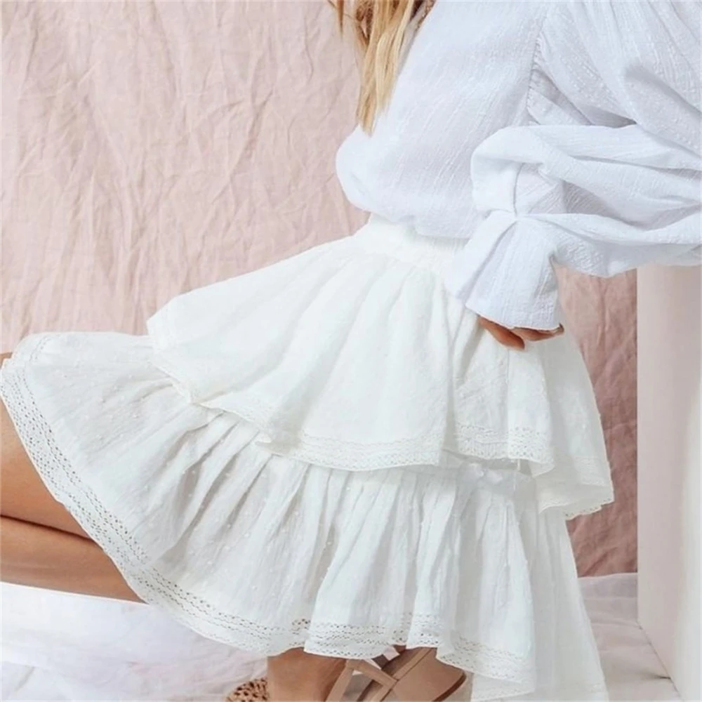 

Women's high waist mini skirt summer women's white fashion skirt 2021 lace casual splicing skirt