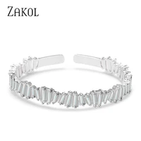 zakolbrand fashion aaa cubic zirconia baguette bracelet bangle for women white color cuff copper base bride wedding jewelry
