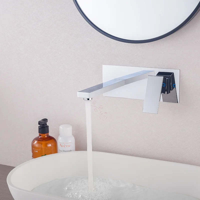 

In-wall Basin Faucet Brass Bathroom Concealed Basin Faucet Flat Square Hot And Cold Water Faucet
